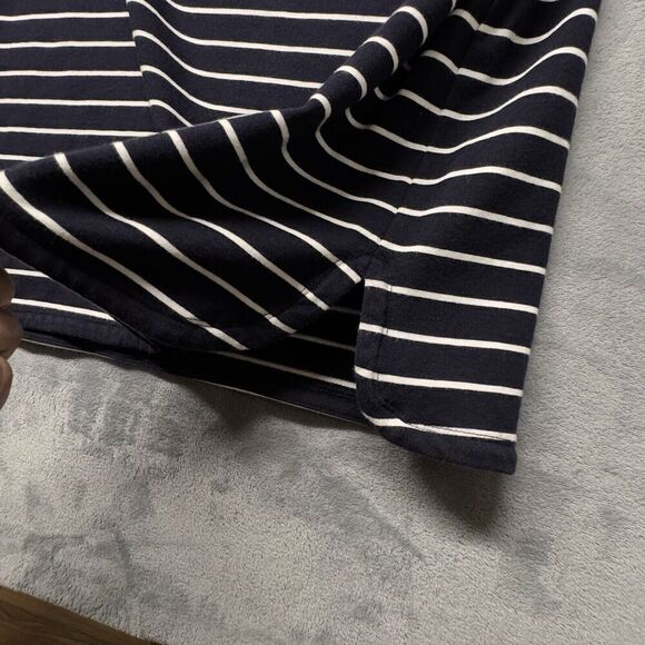 Talbots Sz M Skirt Navy White Stretch Knit Drawstring Slits Pull On Cotton Blend - Picture 4 of 10